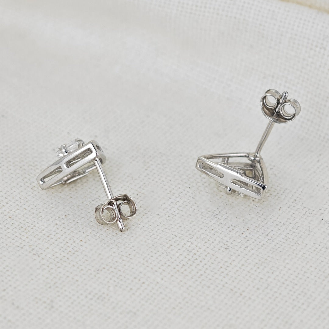 White Topaz Earrings Sterling Silver Studs Trillion