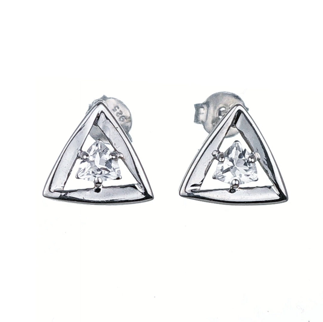 White Topaz Earrings Sterling Silver Studs Trillion