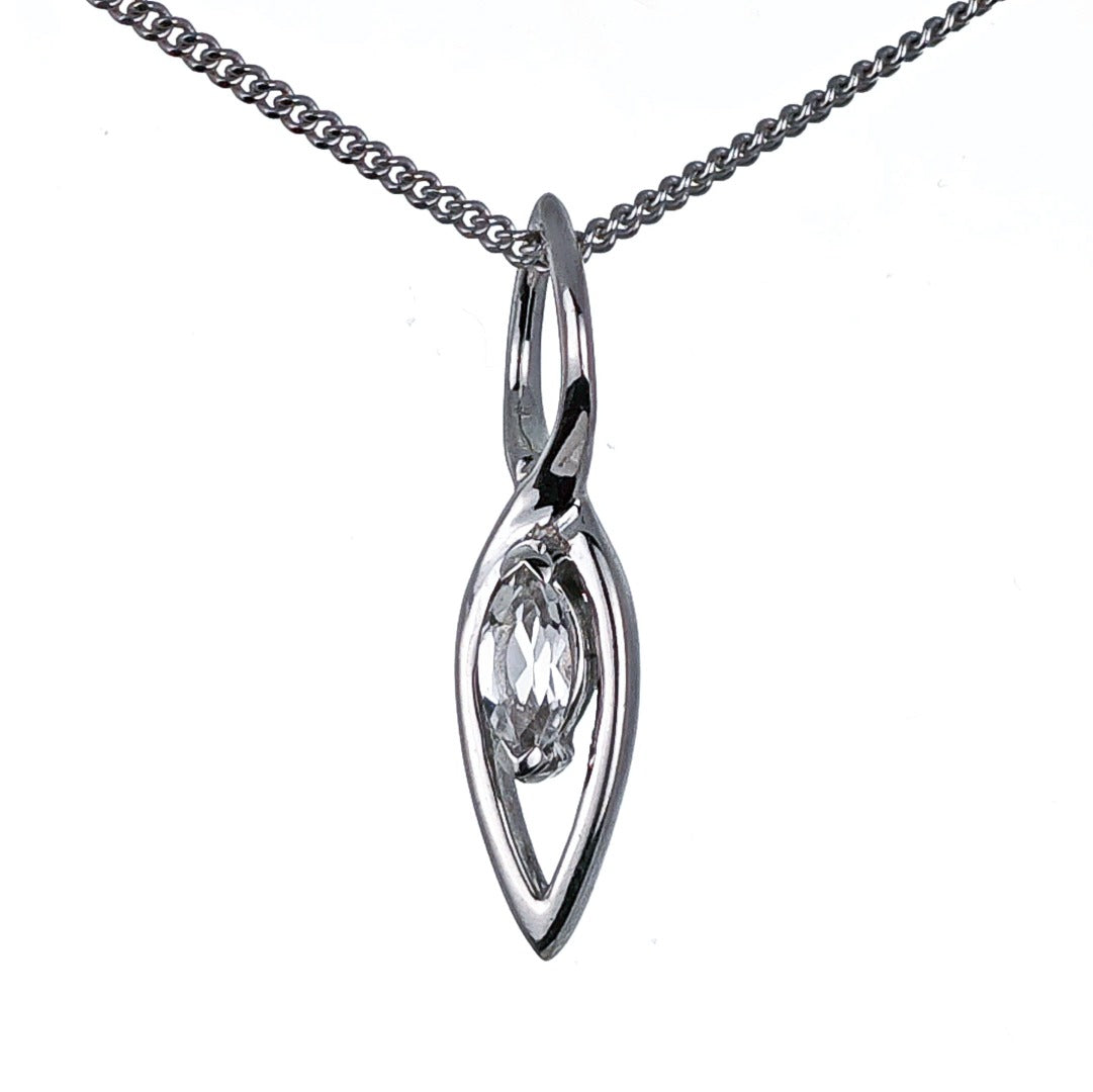 White Topaz Pendant Sterling Silver Marquise Infinity Loop