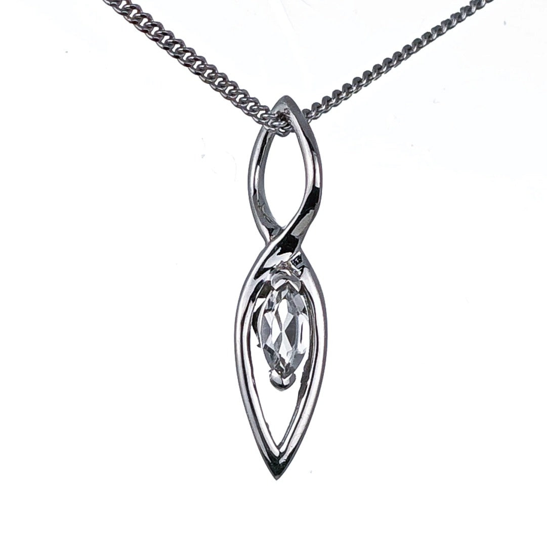 White Topaz Pendant Sterling Silver Marquise Infinity Loop