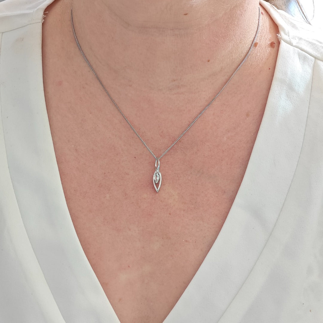 White Topaz Pendant Sterling Silver Marquise Infinity Loop