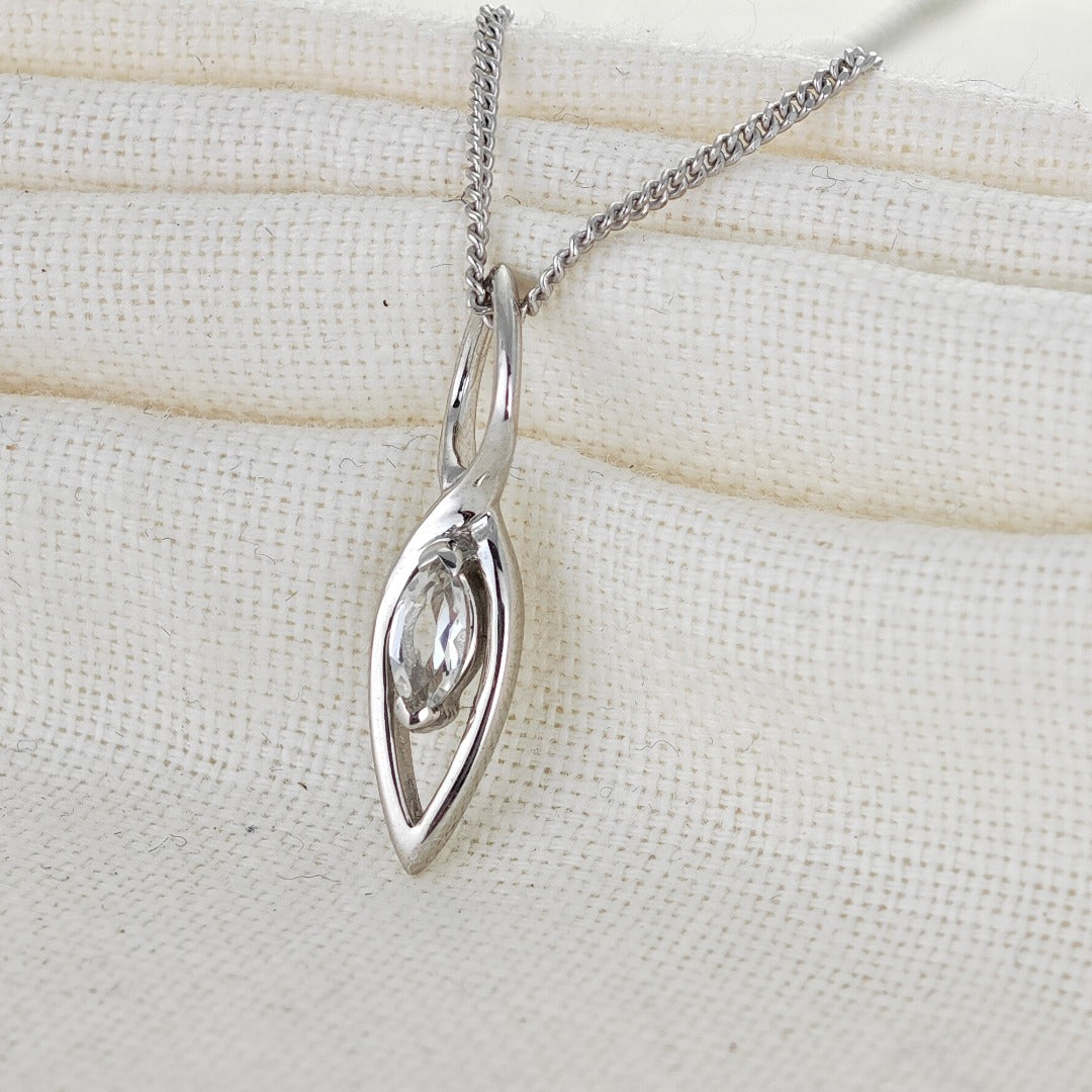 White Topaz Pendant Sterling Silver Marquise Infinity Loop