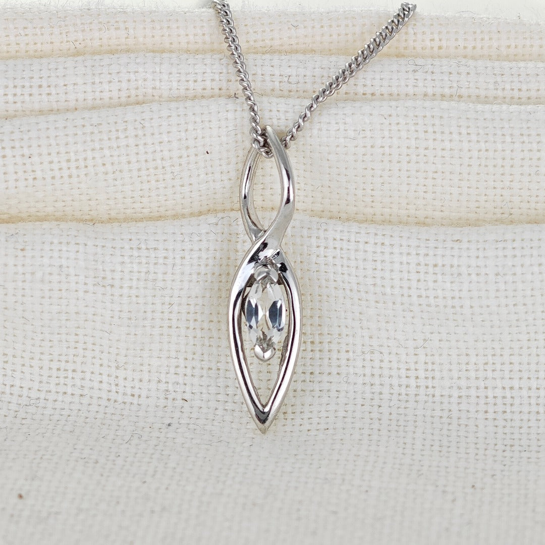 White Topaz Pendant Sterling Silver Marquise Infinity Loop