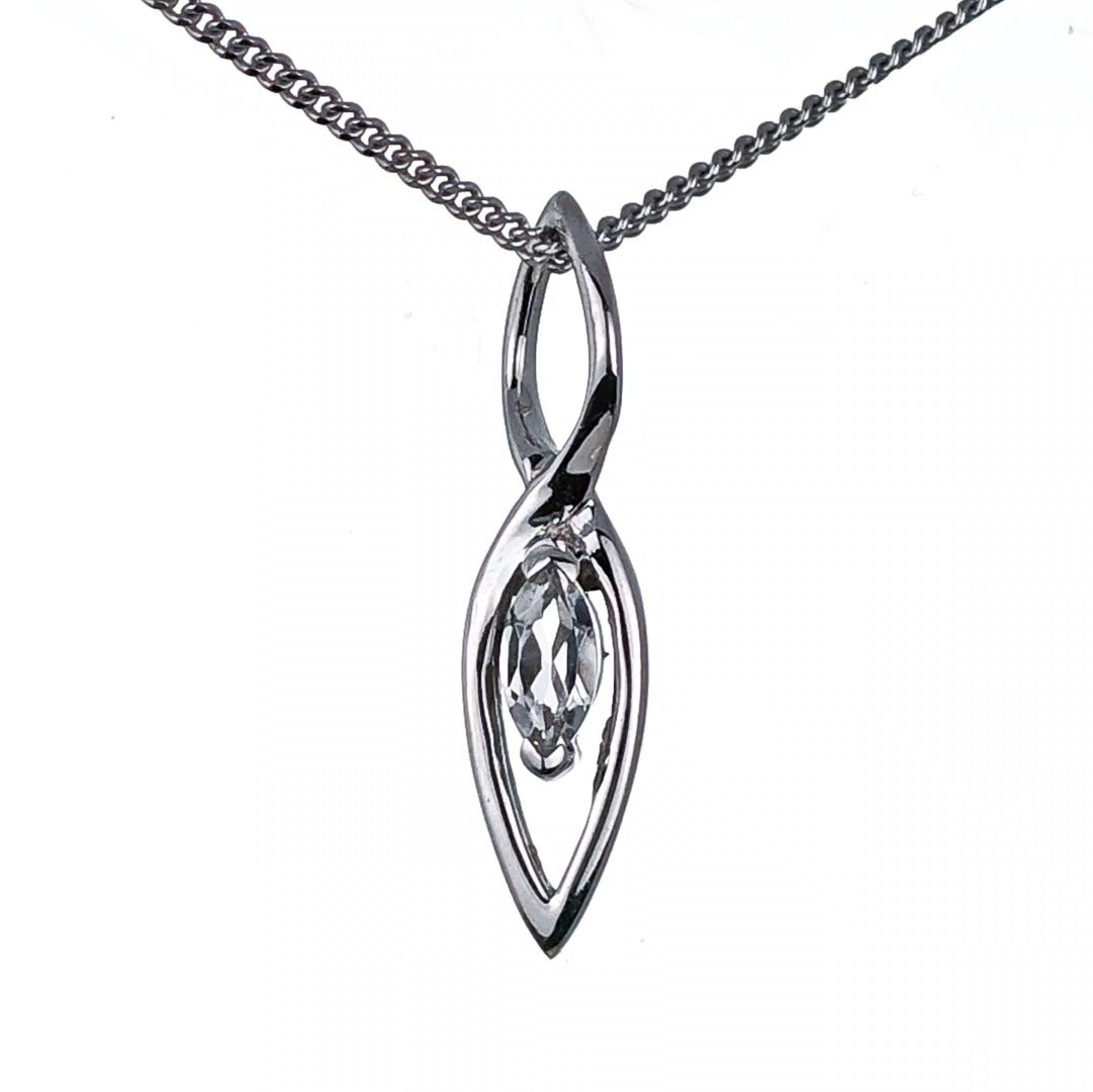 White Topaz Pendant Sterling Silver Marquise Infinity Loop