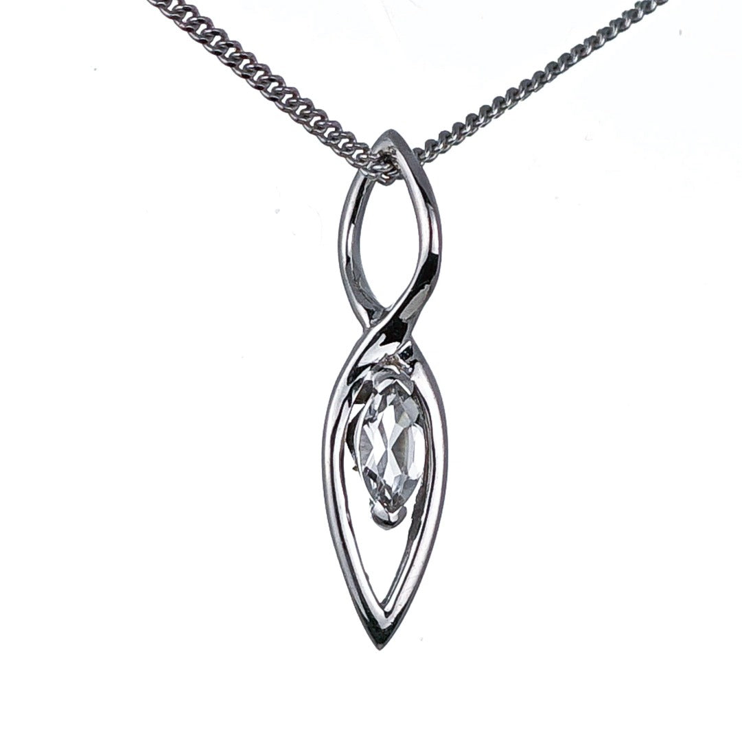 White Topaz Pendant Sterling Silver Marquise Infinity Loop