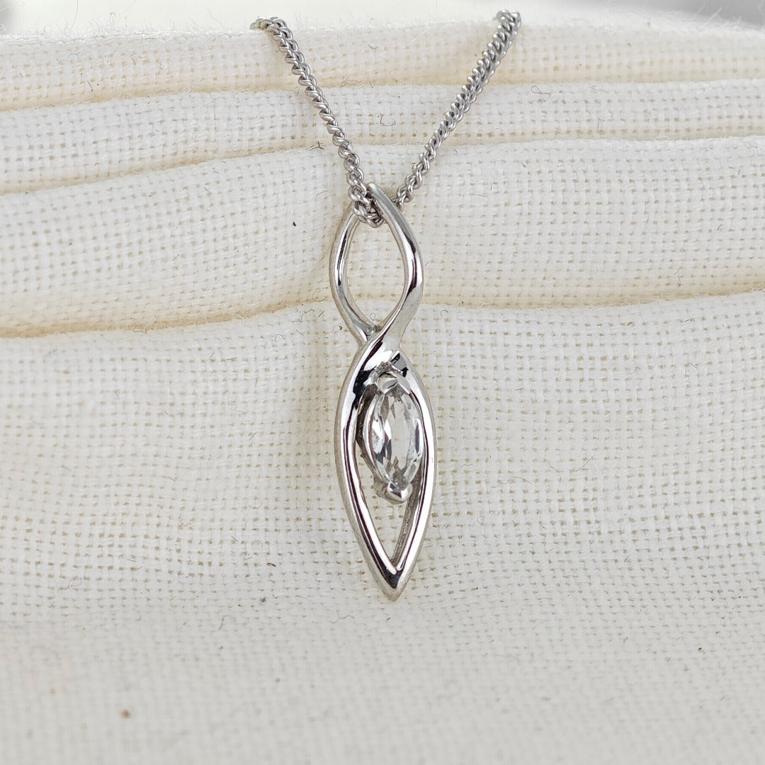 White Topaz Pendant Sterling Silver Marquise Infinity Loop