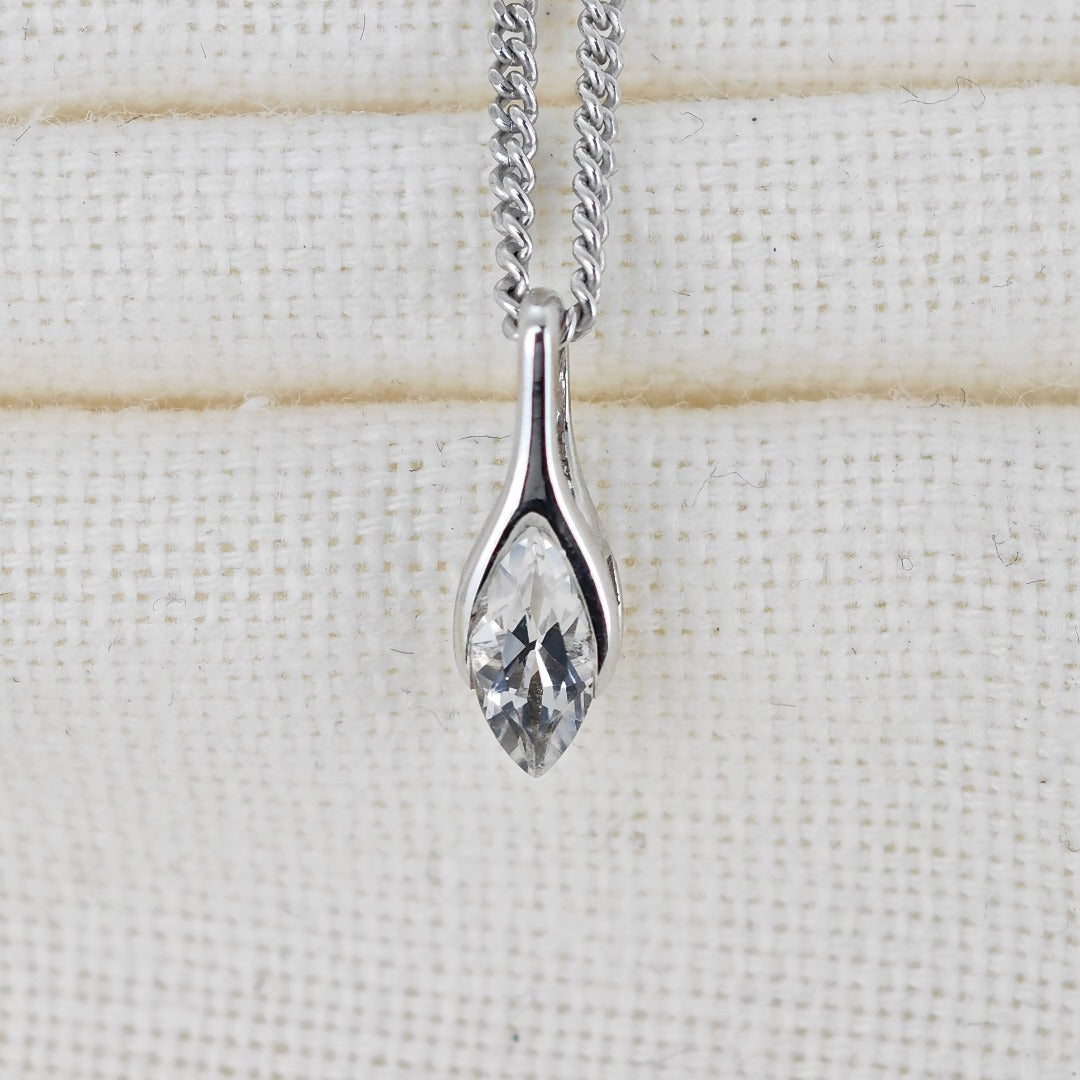 White Topaz Pendant Sterling Silver Minimalist Marquise