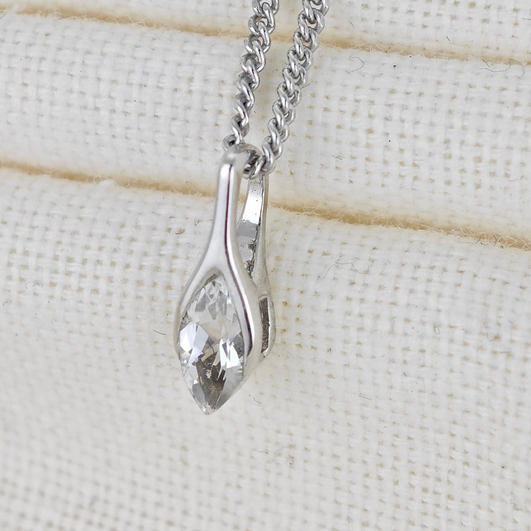 White Topaz Pendant Sterling Silver Minimalist Marquise