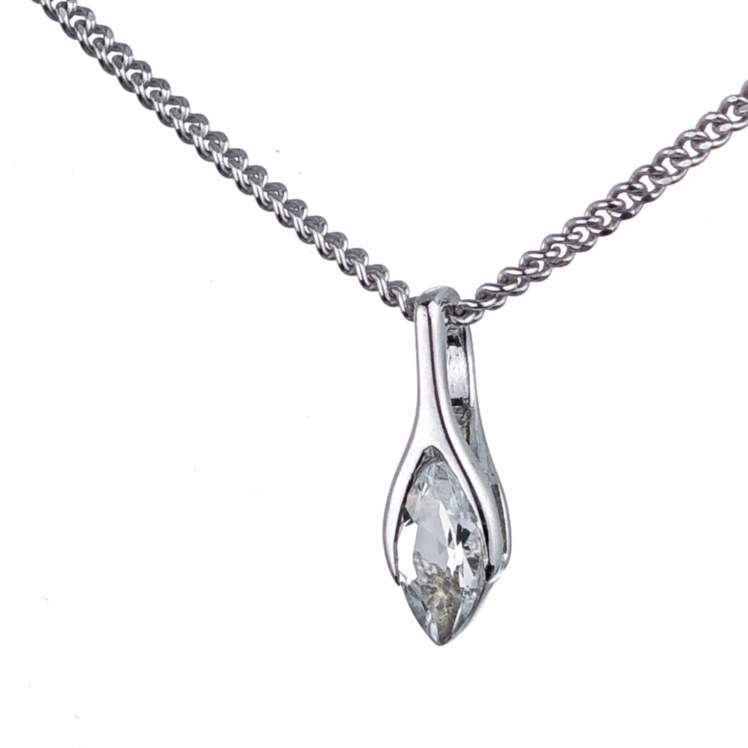 White Topaz Pendant Sterling Silver Minimalist Marquise