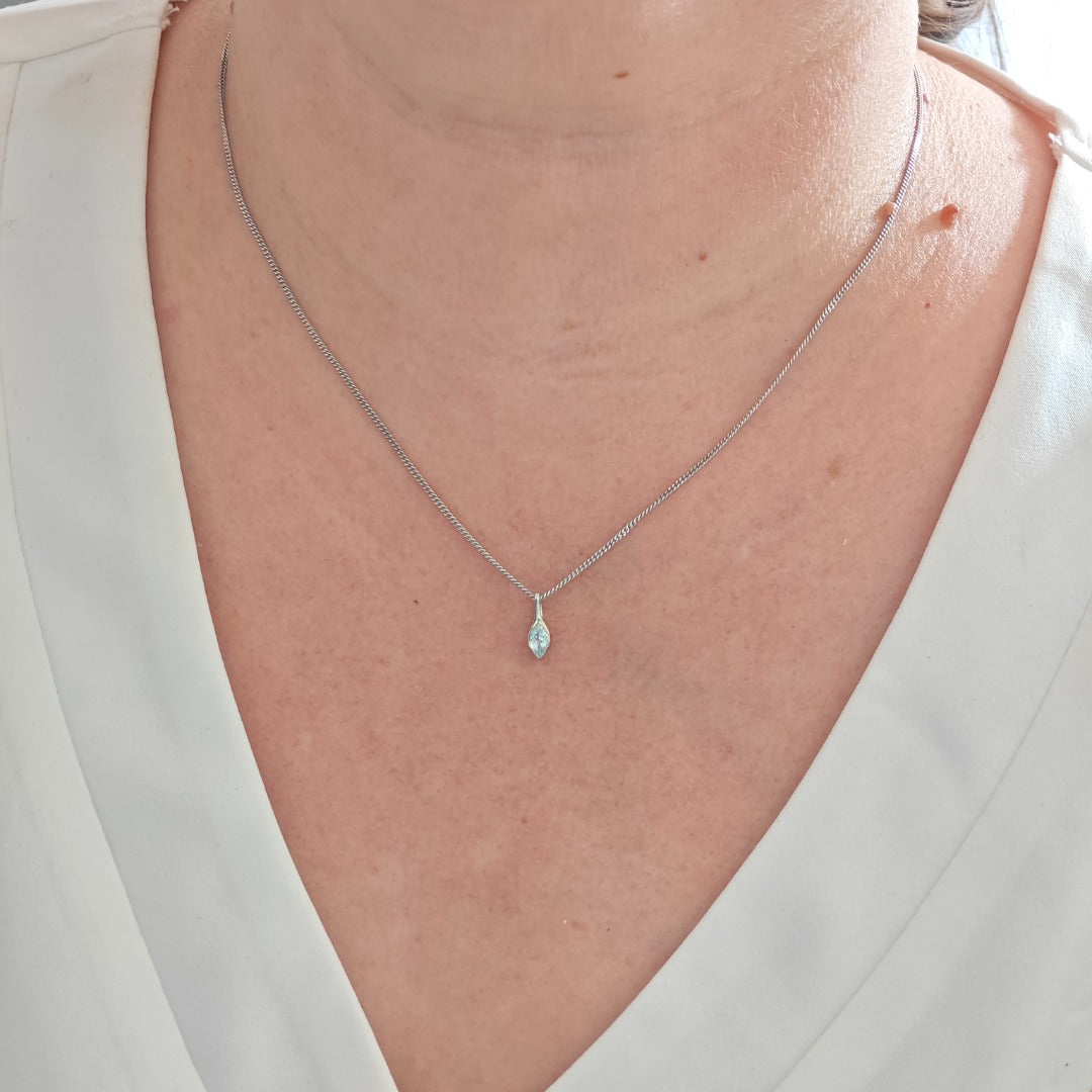 White Topaz Pendant Sterling Silver Minimalist Marquise