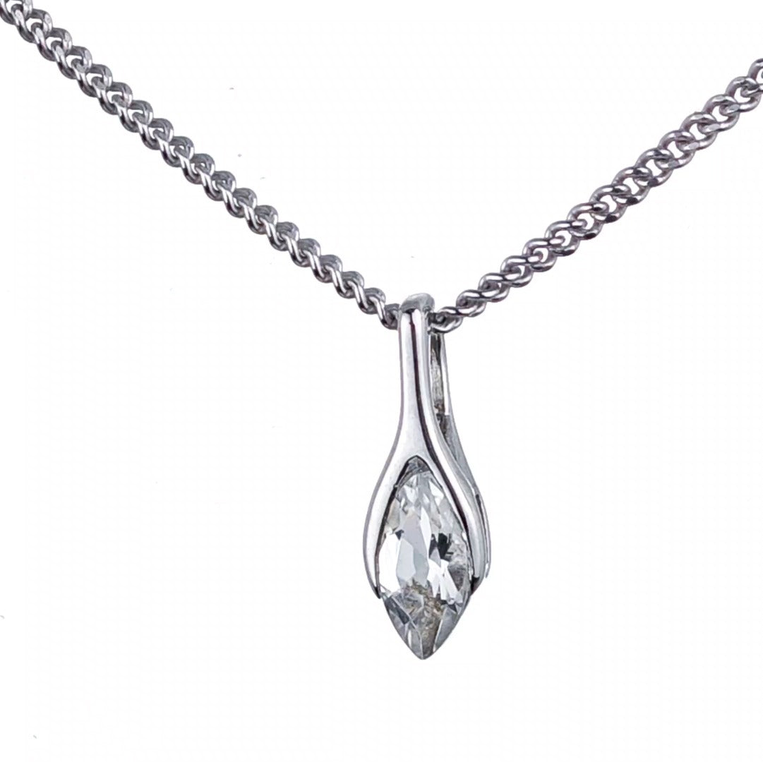 White Topaz Pendant Sterling Silver Minimalist Marquise