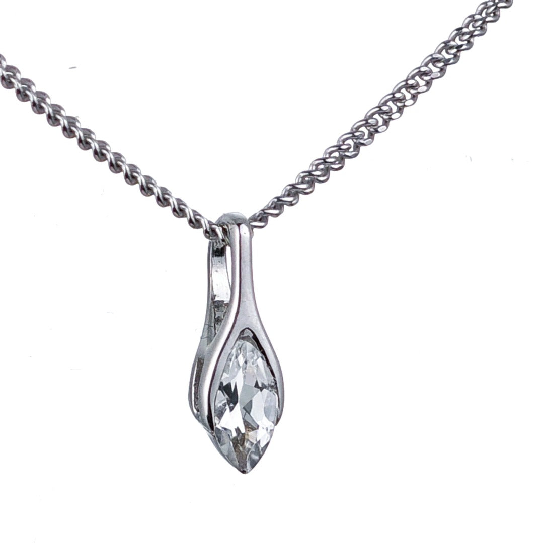 White Topaz Pendant Sterling Silver Minimalist Marquise