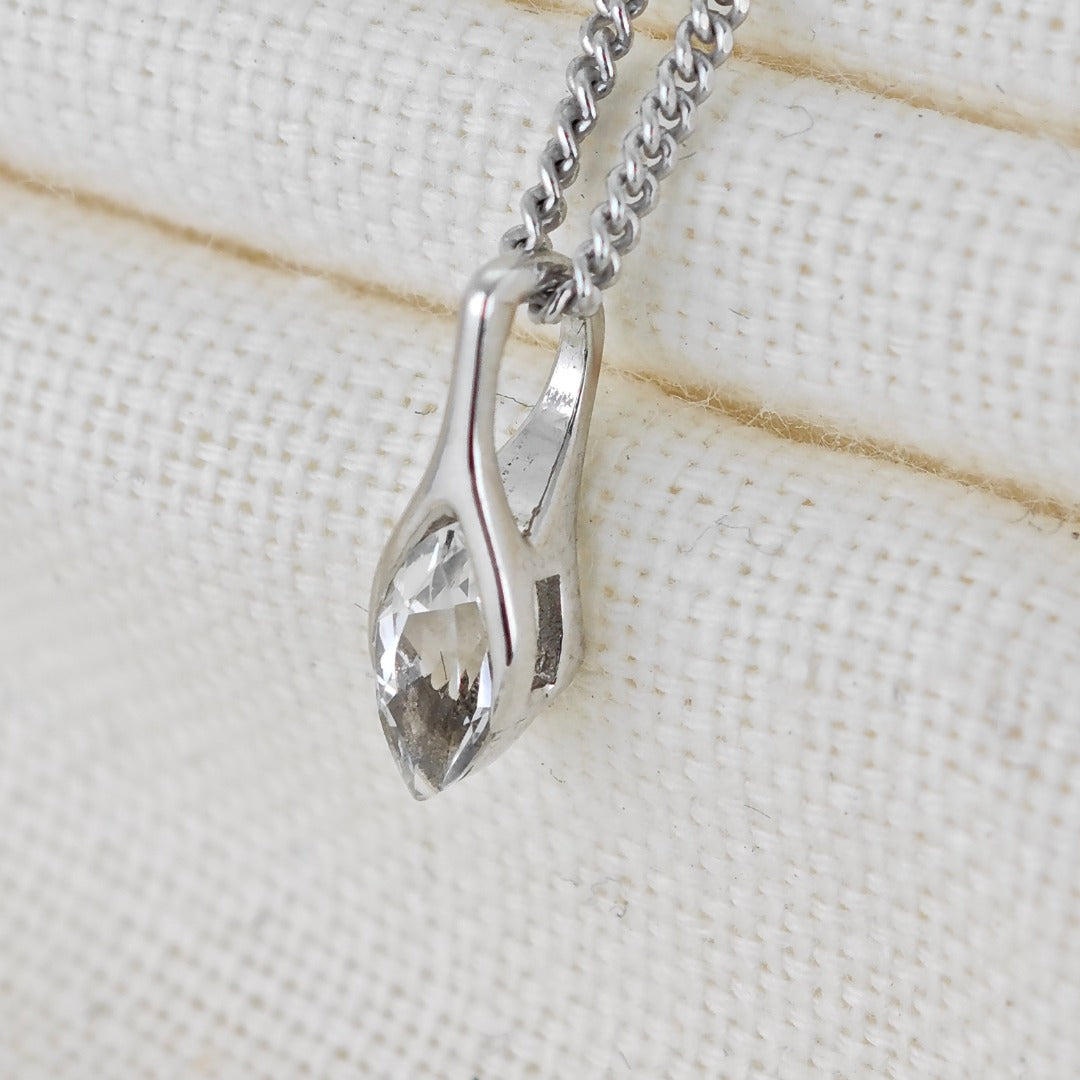 White Topaz Pendant Sterling Silver Minimalist Marquise