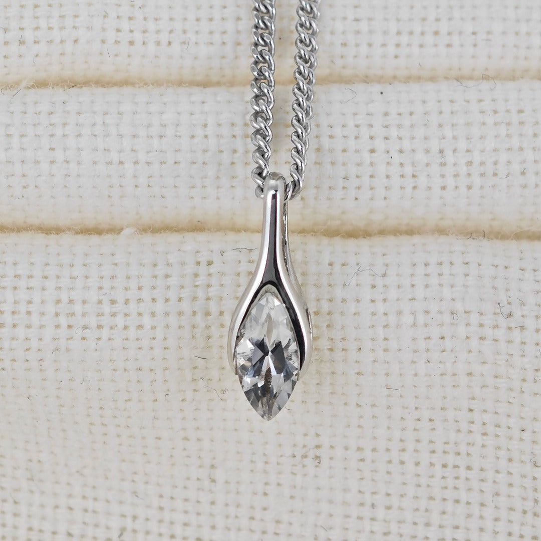 White Topaz Pendant Sterling Silver Minimalist Marquise