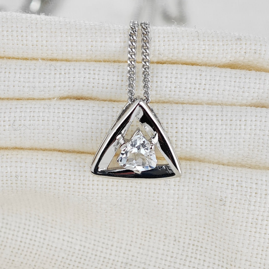 White Topaz Pendant Sterling Silver Trillion