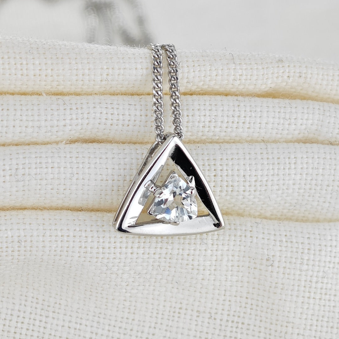 White Topaz Pendant Sterling Silver Trillion