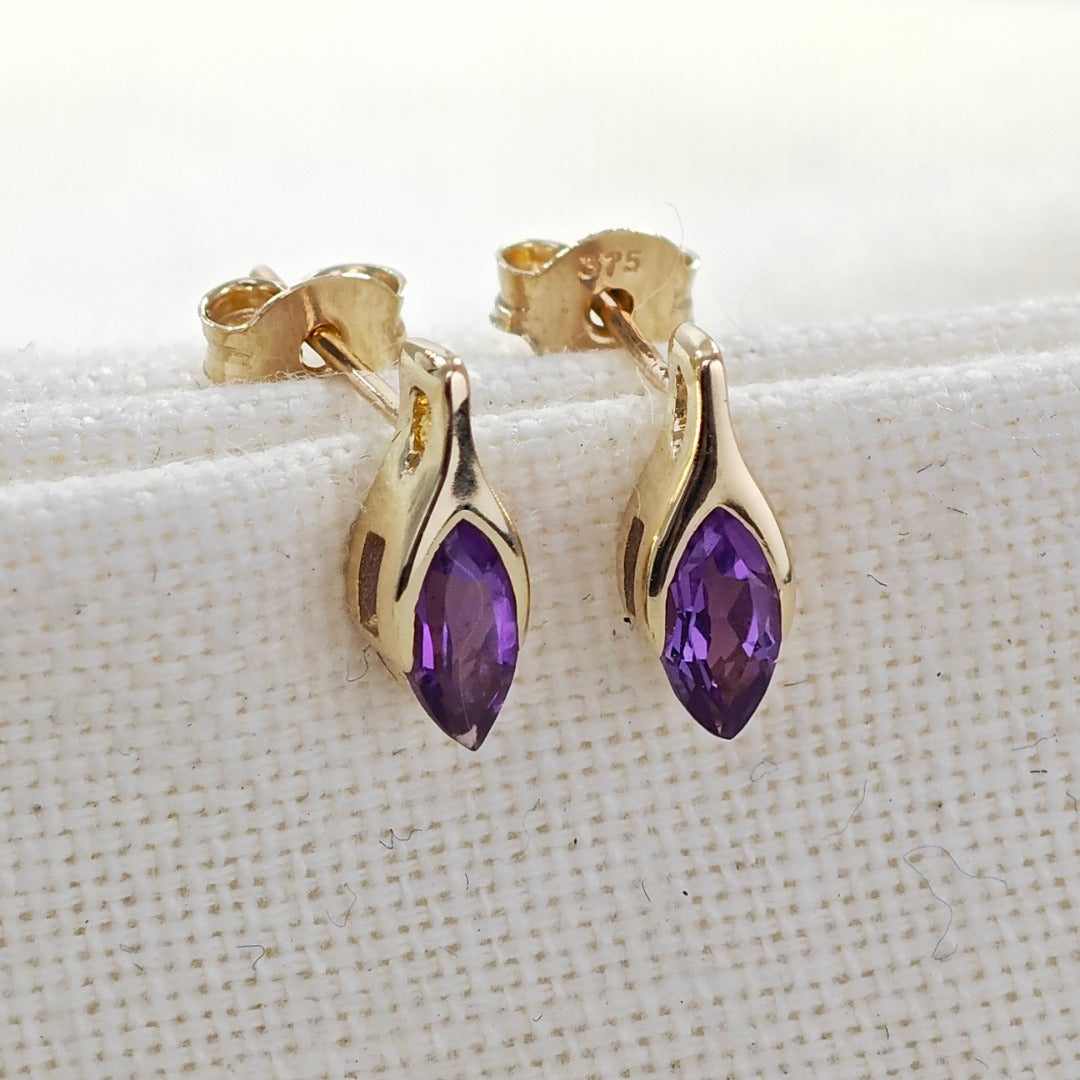 Gold amethyst stud deals earrings