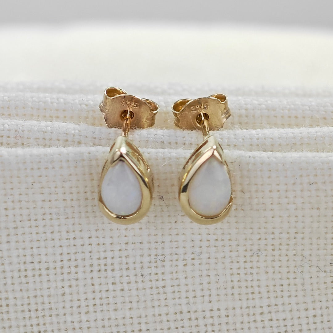 9ct Gold White Opal Stud Earrings