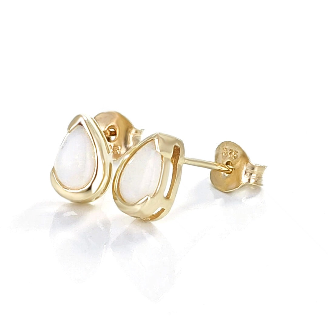 9ct Gold White Opal Stud Earrings