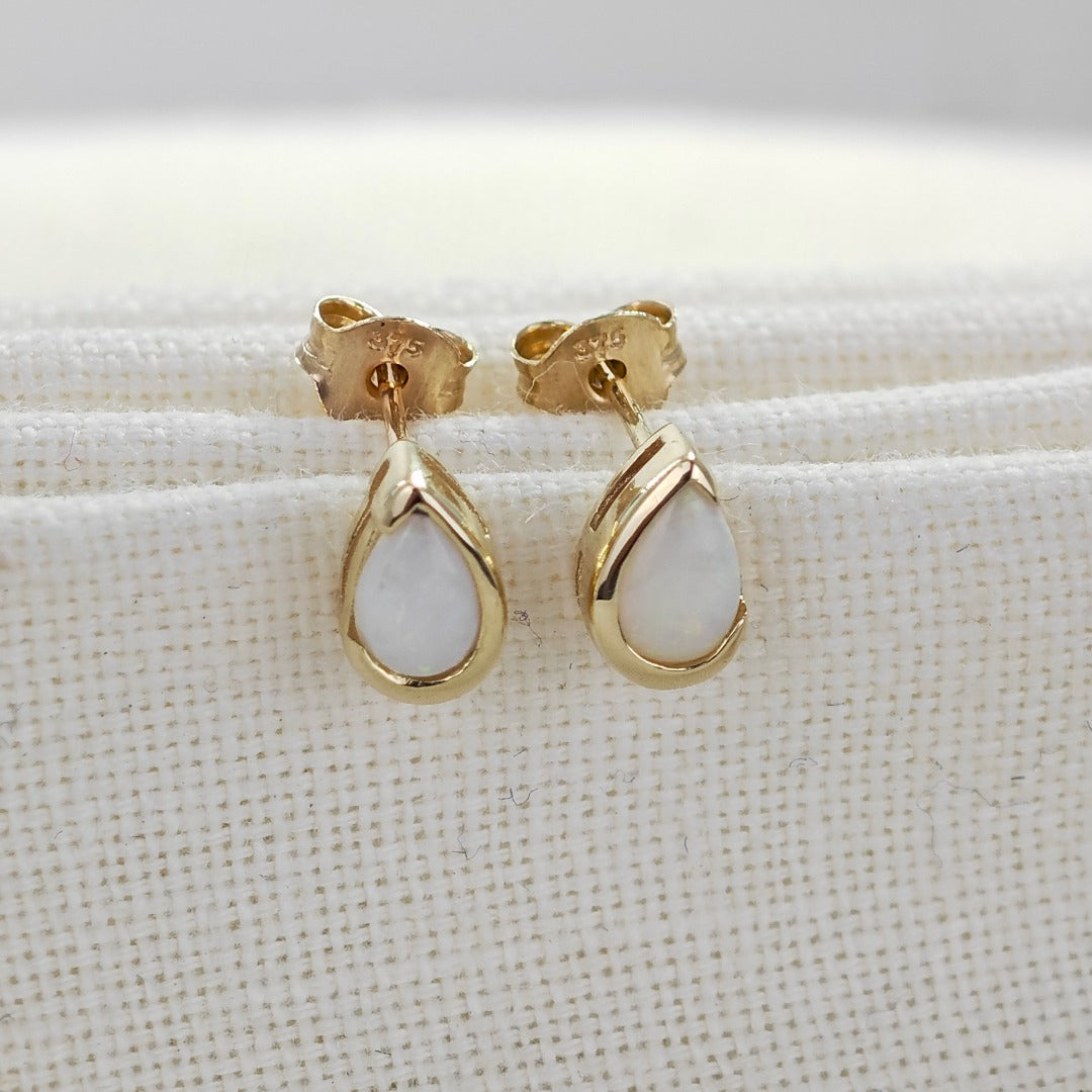 9ct Gold White Opal Stud Earrings