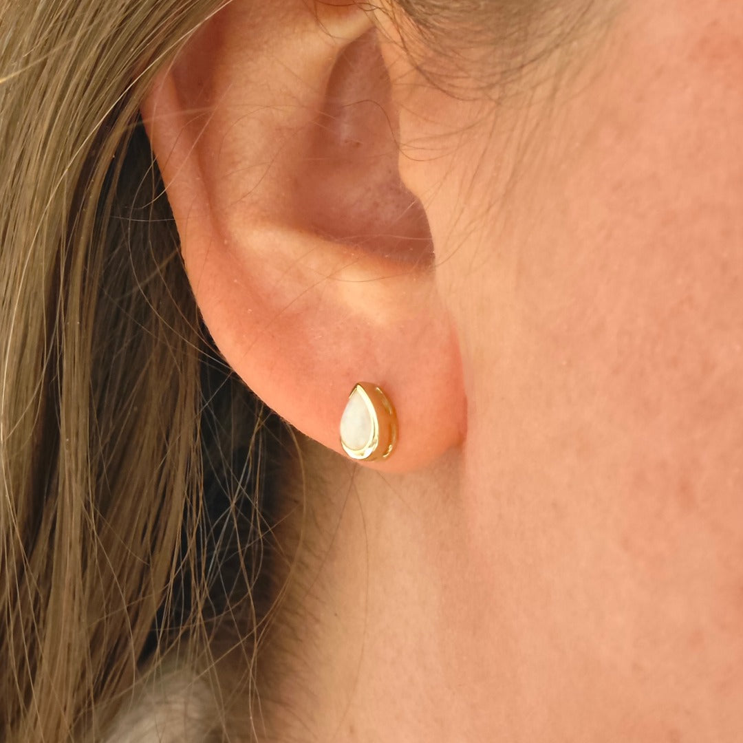 9ct Gold White Opal Stud Earrings