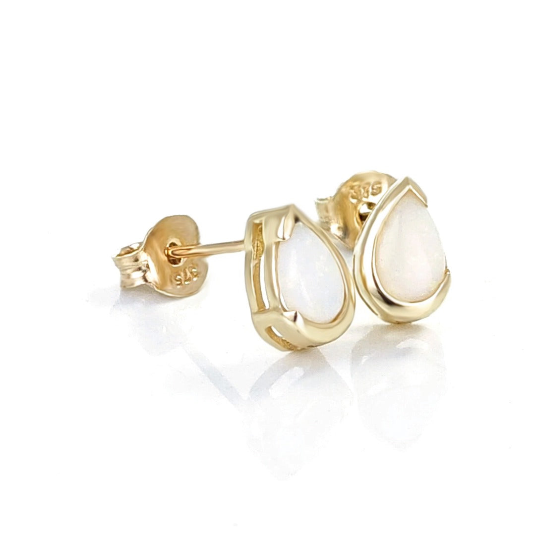 9ct Gold White Opal Stud Earrings