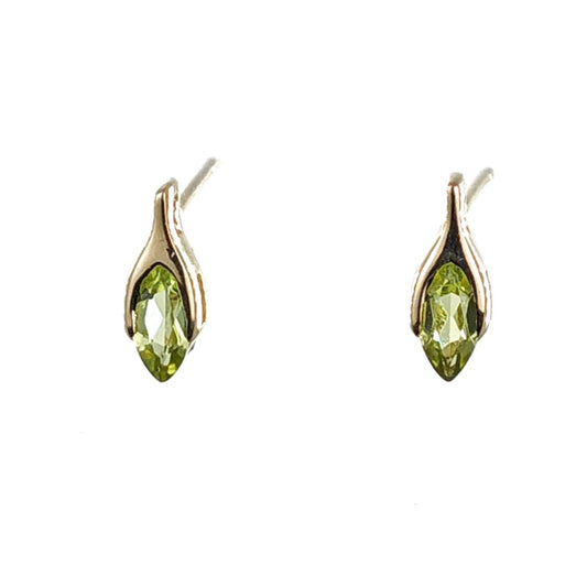 Peridot Earrings 9ct Yellow Gold Studs Minimalist Marquise