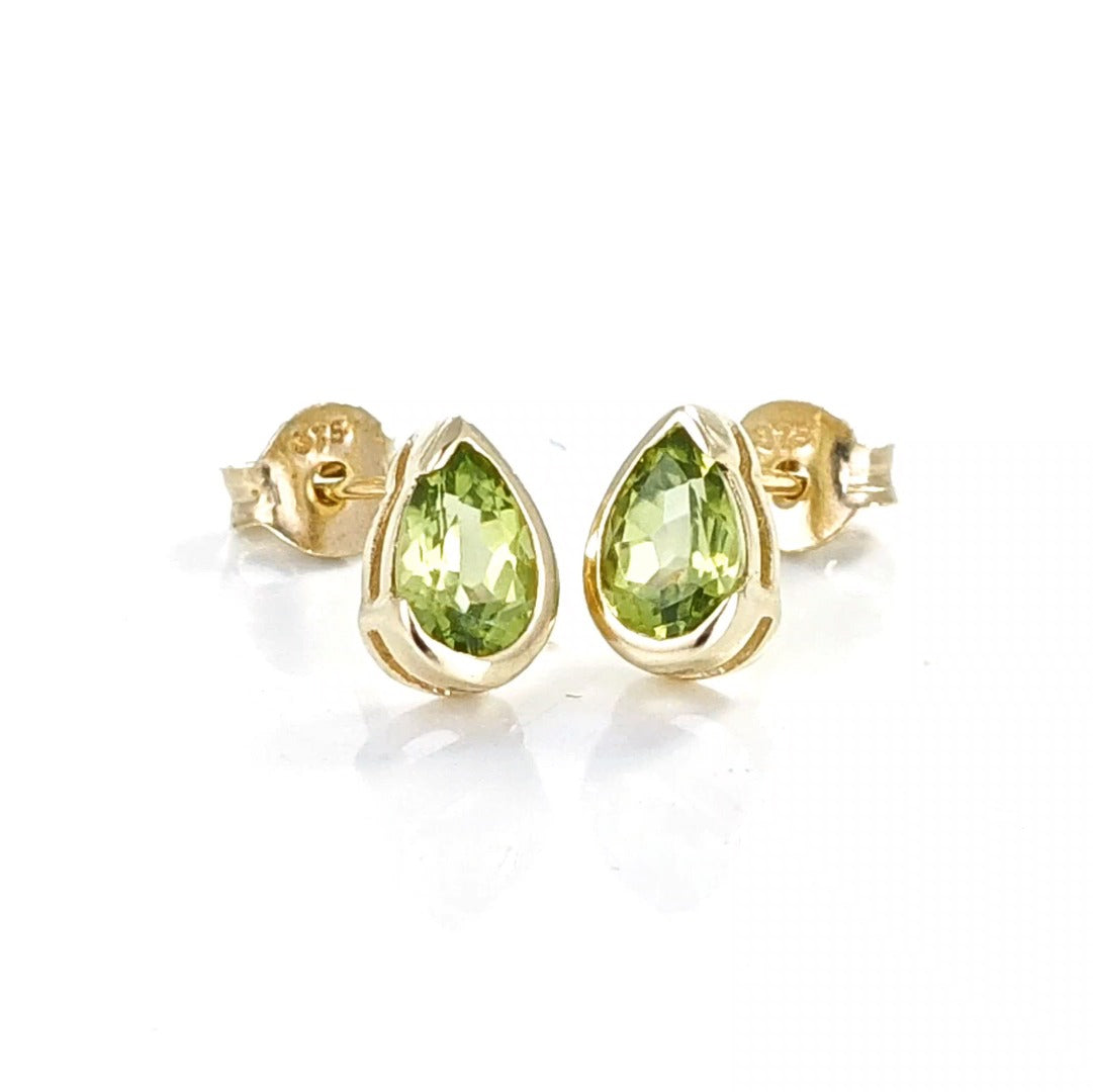 9ct Gold Peridot Earrings Green Studs Solitaire