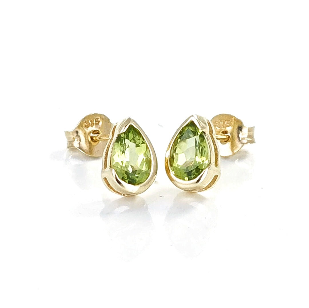 9ct Gold Peridot Earrings Green Studs Solitaire