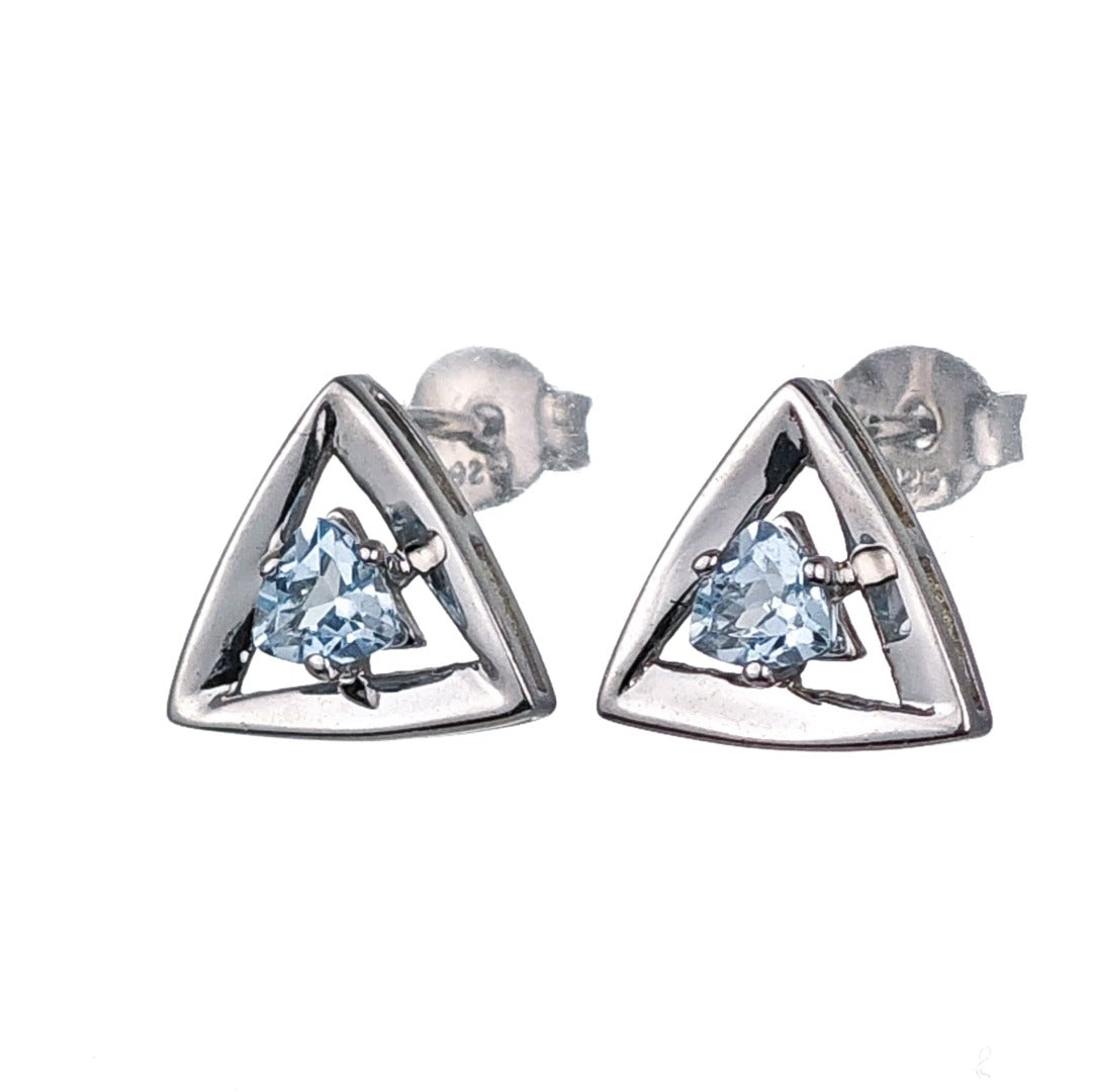 Blue Topaz Earrings Sterling Silver Studs Trillion