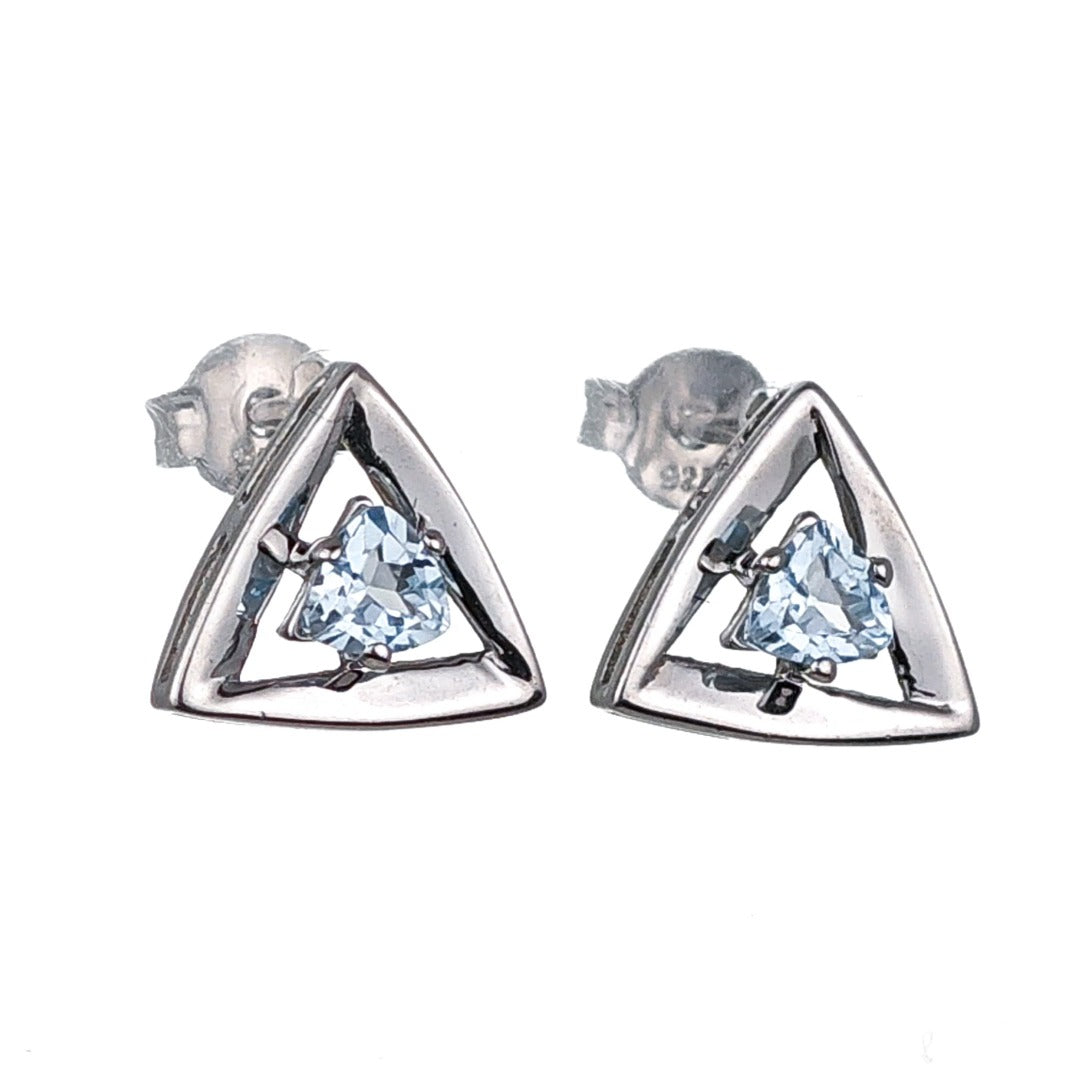 Blue Topaz Earrings Sterling Silver Studs Trillion