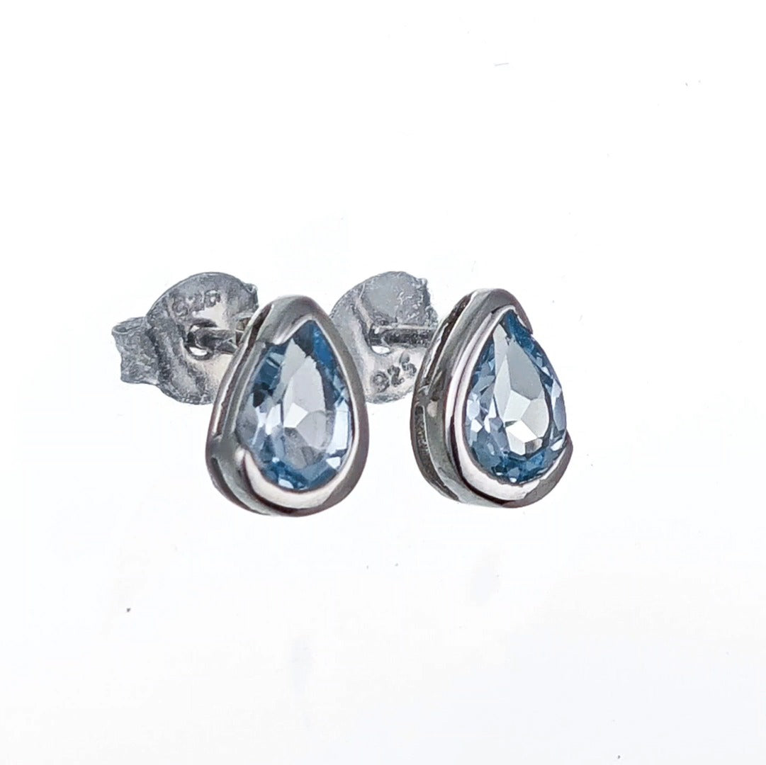 Blue Topaz Earrings Sterling Silver Studs Infinity Loop