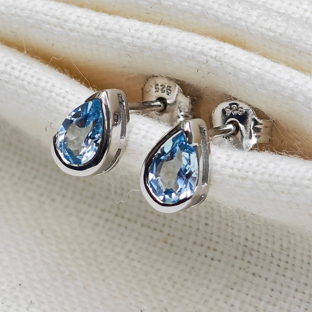 Blue Topaz Earrings Sterling Silver Studs Infinity Loop