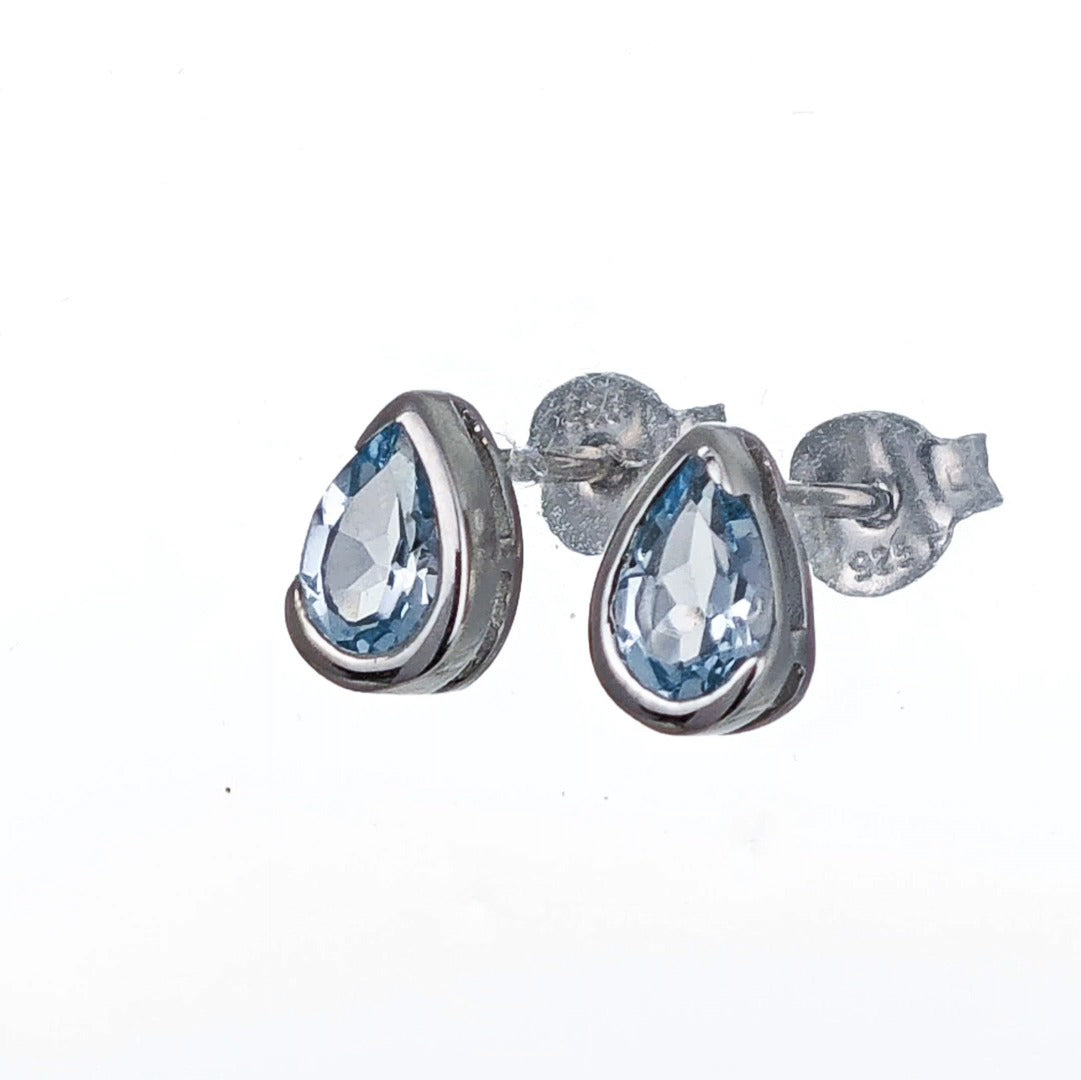 Blue Topaz Earrings Sterling Silver Studs Infinity Loop