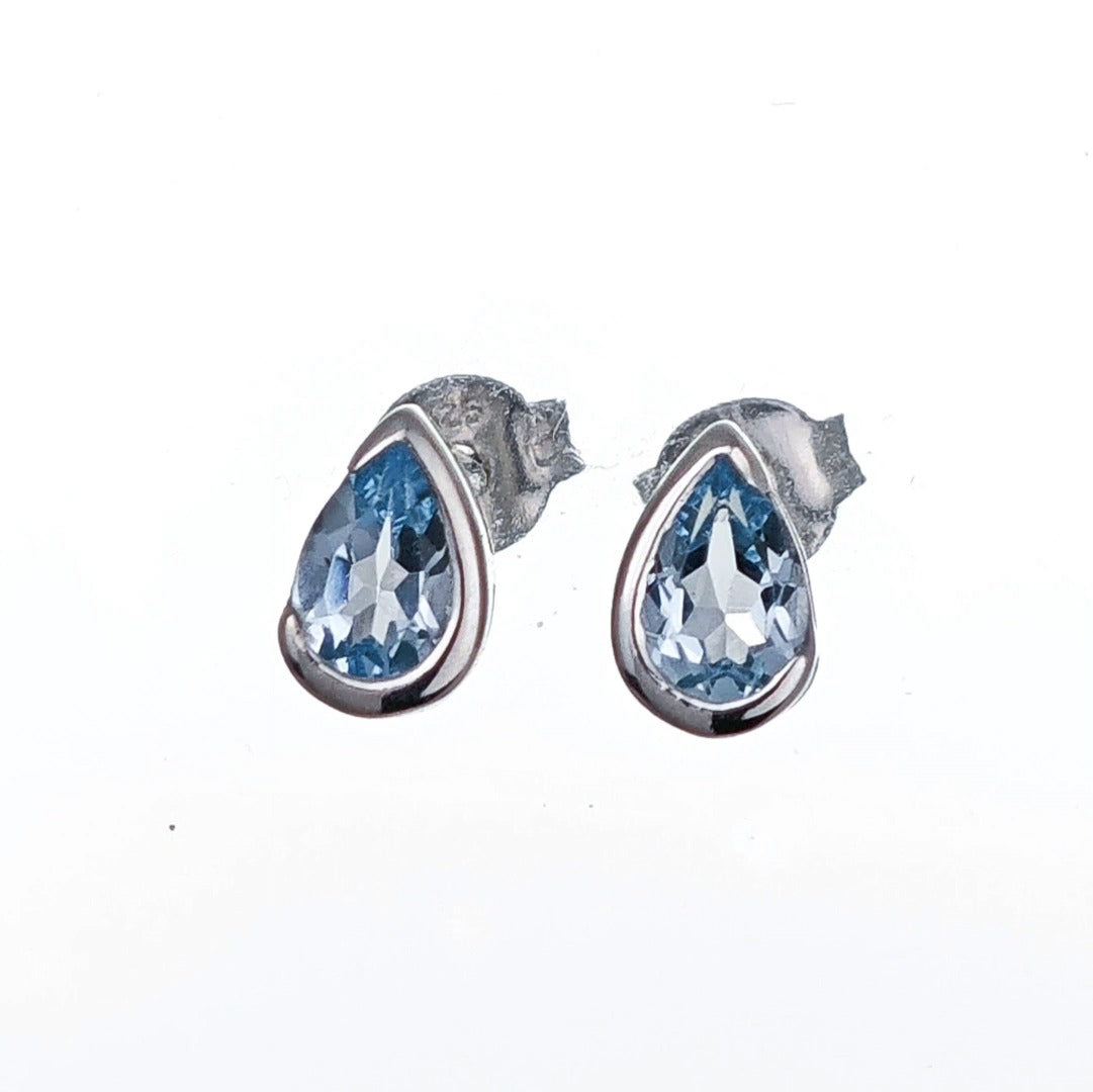 Blue Topaz Earrings Sterling Silver Studs Infinity Loop