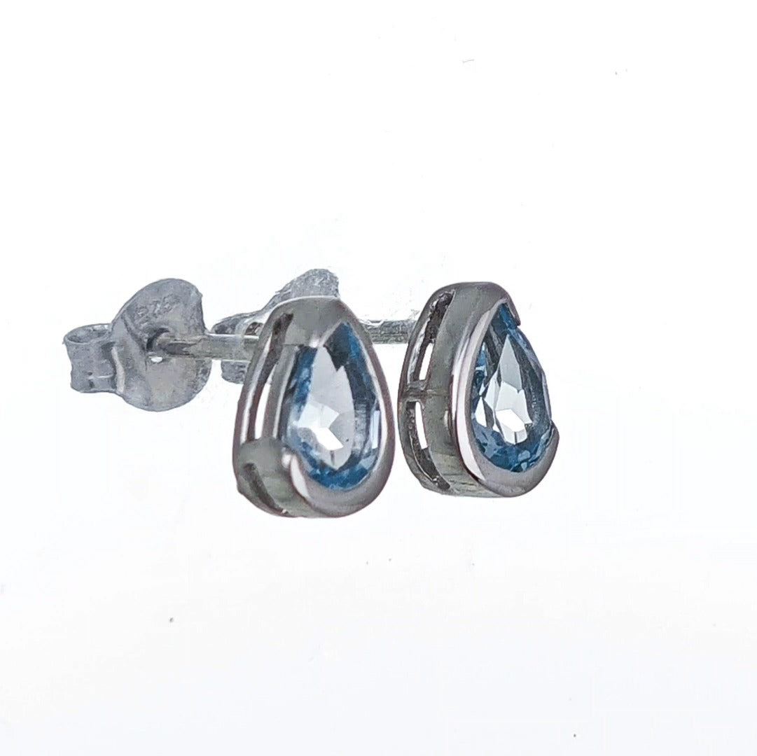 Blue Topaz Earrings Sterling Silver Studs Infinity Loop