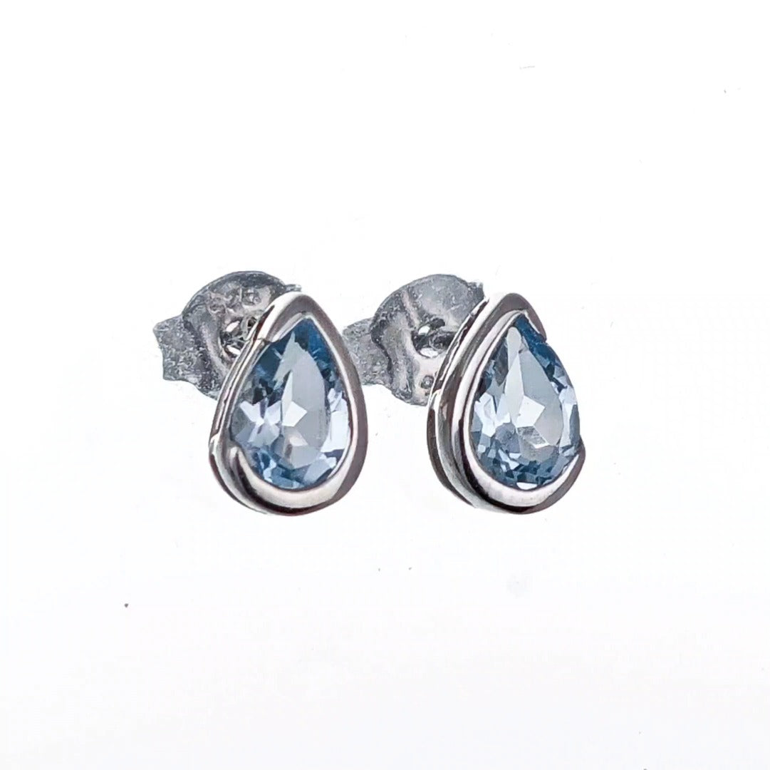 Blue Topaz Earrings Sterling Silver Studs Infinity Loop