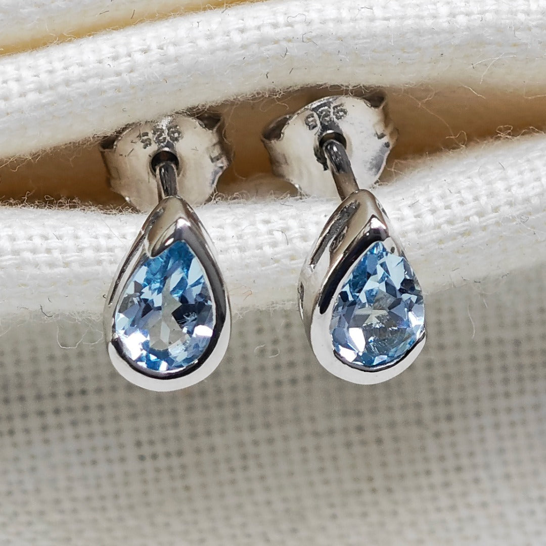 Blue Topaz Earrings Sterling Silver Studs Infinity Loop