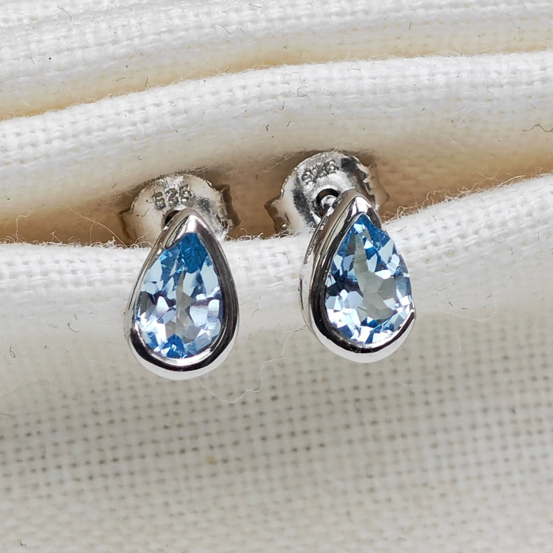 Blue Topaz Earrings Sterling Silver Studs Infinity Loop