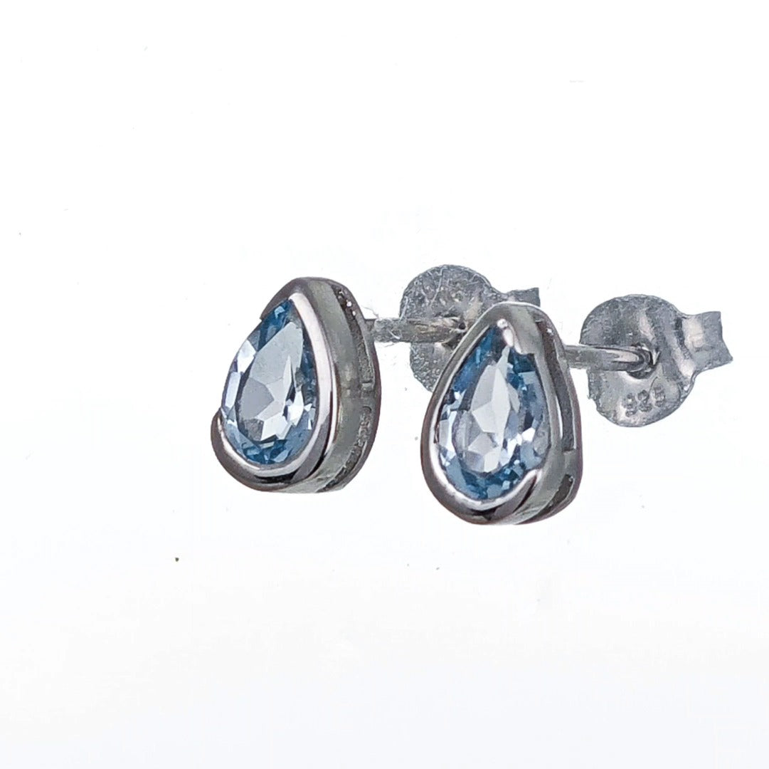 Blue Topaz Earrings Sterling Silver Studs Infinity Loop