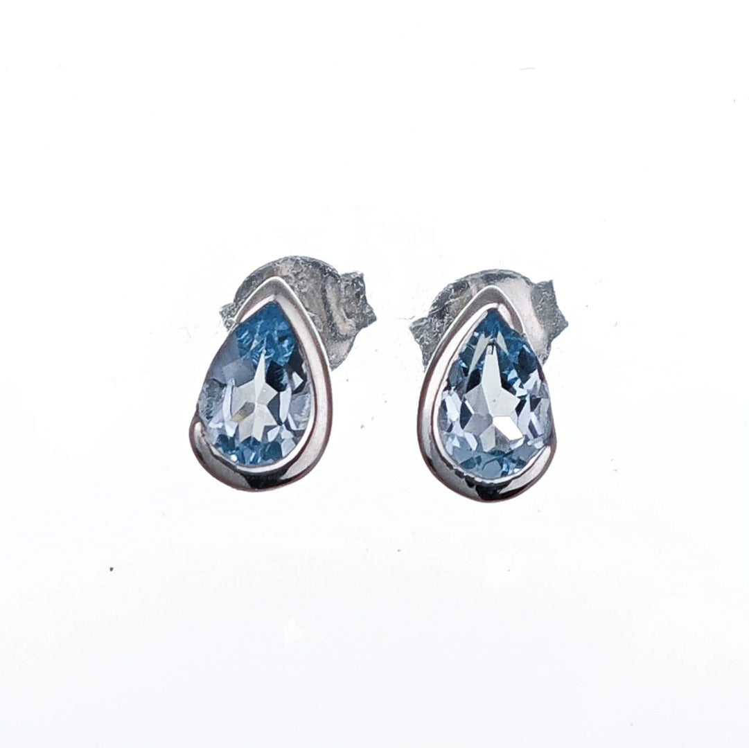 Blue Topaz Earrings Sterling Silver Studs Infinity Loop