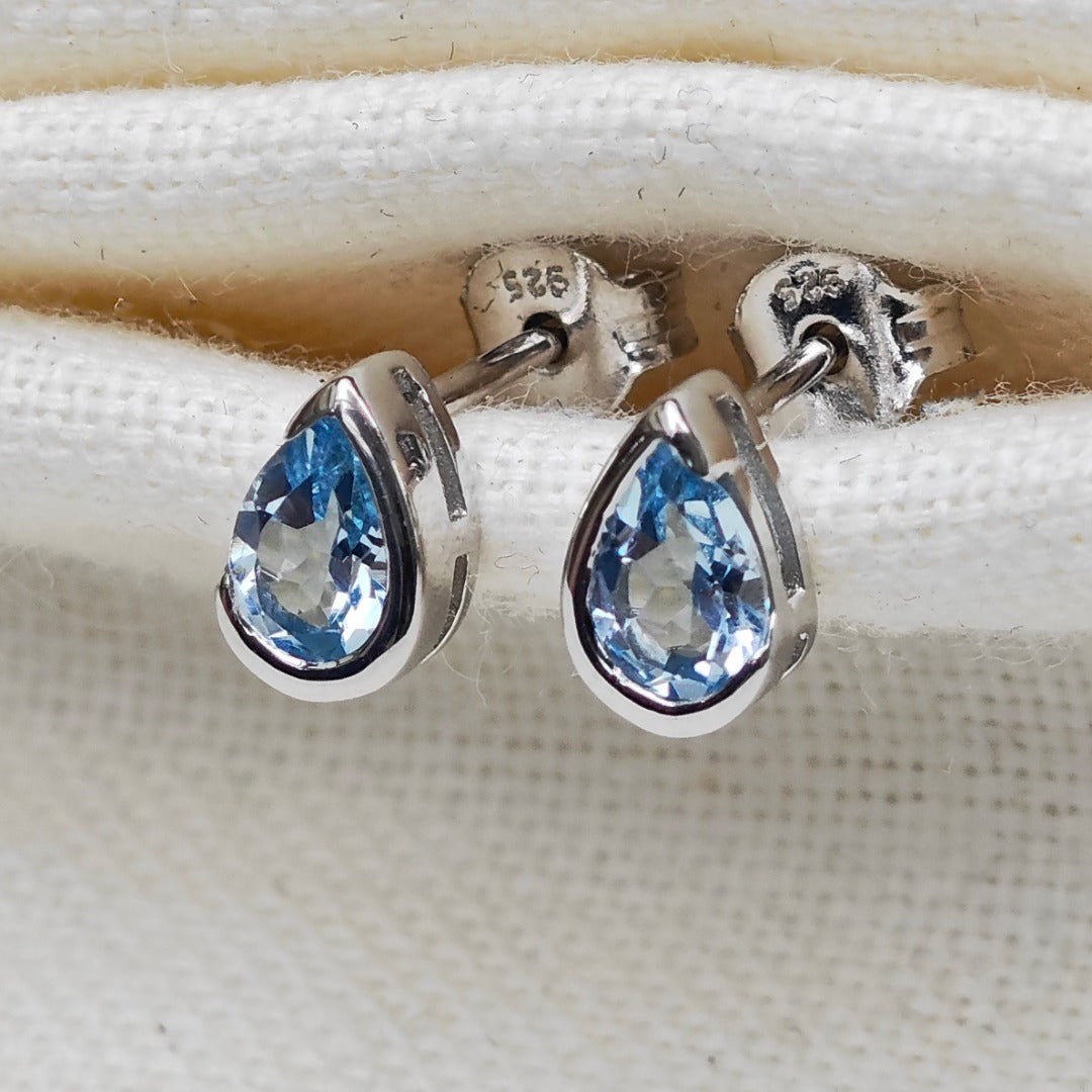 Blue Topaz Earrings Sterling Silver Studs Infinity Loop