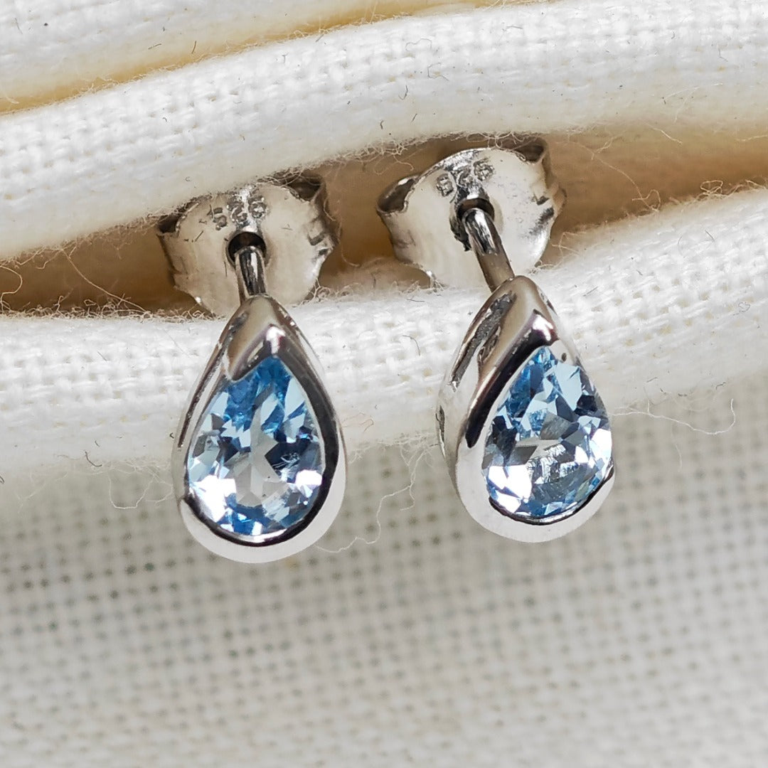 Blue Topaz Earrings Sterling Silver Studs Infinity Loop