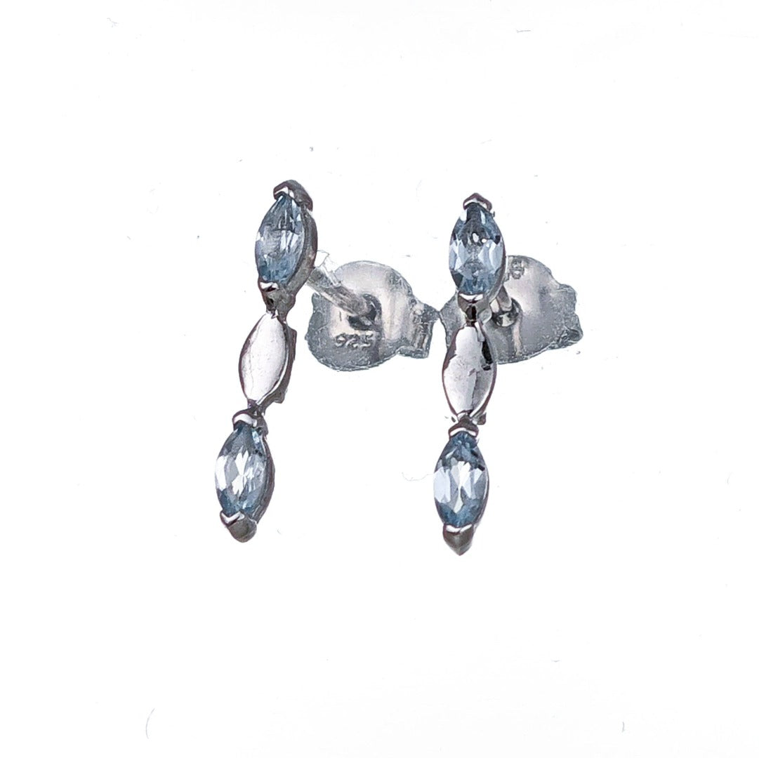 Silver Blue Topaz Earrings Infinity Marquise Natural Gemstone Studs