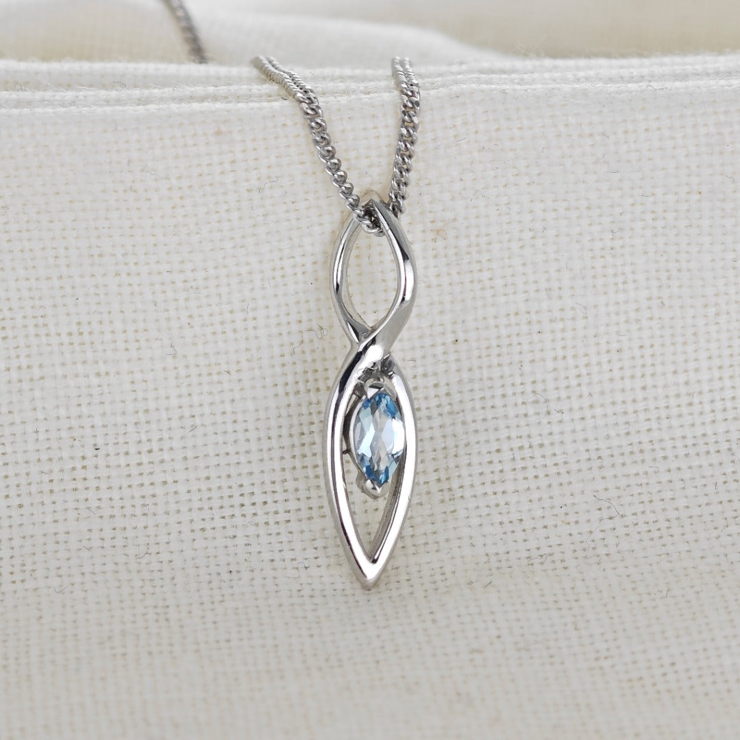 Blue Topaz Pendant Sterling Silver Marquise Infinity Loop