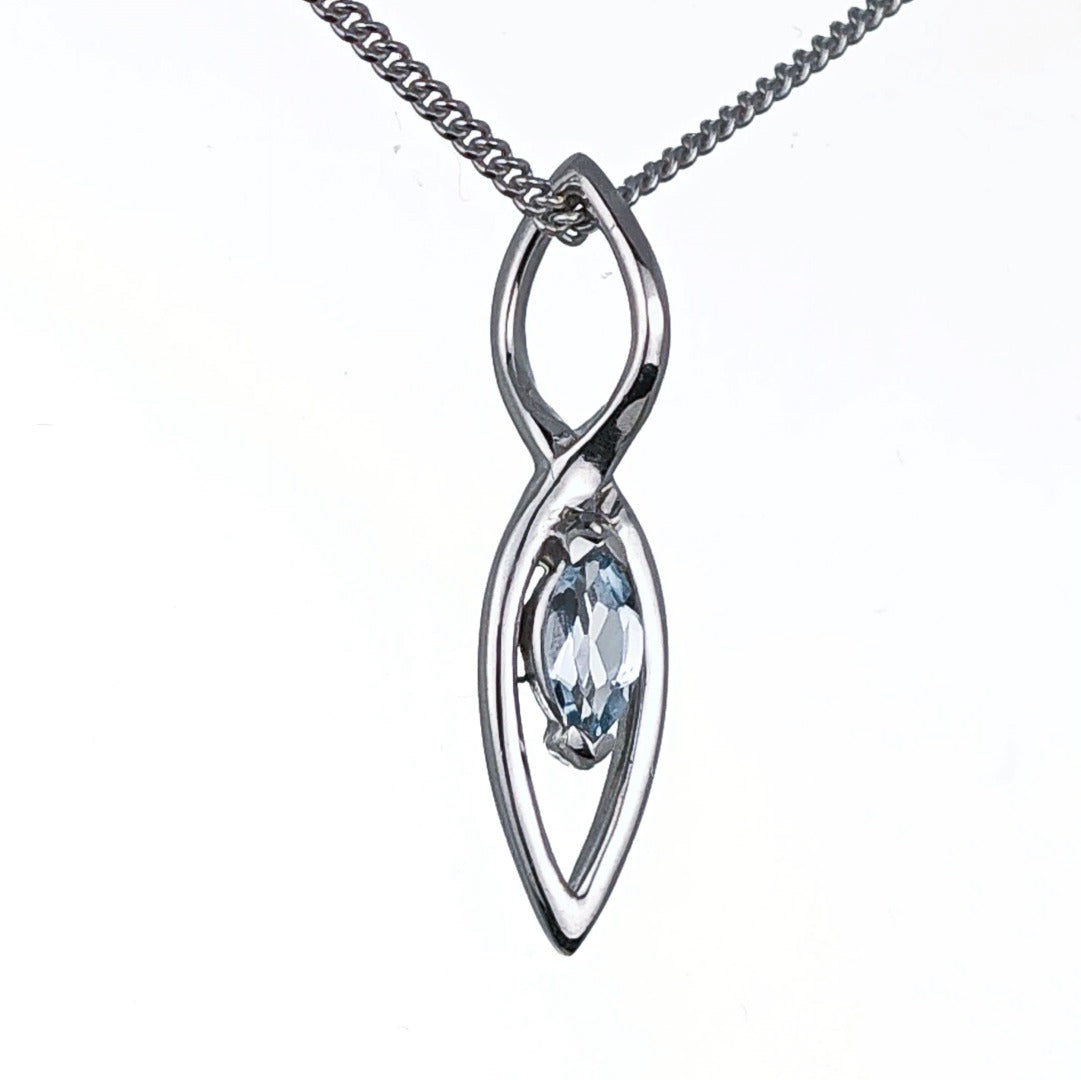 Blue Topaz Pendant Sterling Silver Marquise Infinity Loop