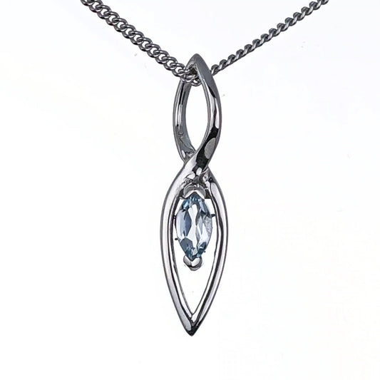 Blue Topaz Pendant Sterling Silver Marquise Infinity Loop