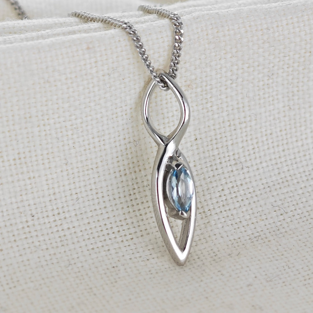 Blue Topaz Pendant Sterling Silver Marquise Infinity Loop