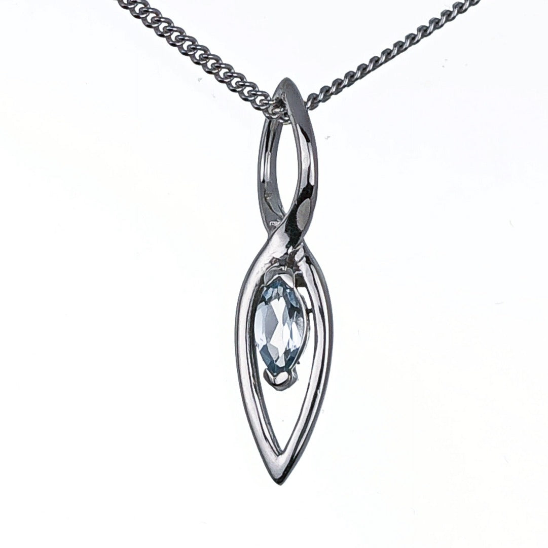 Blue Topaz Pendant Sterling Silver Marquise Infinity Loop