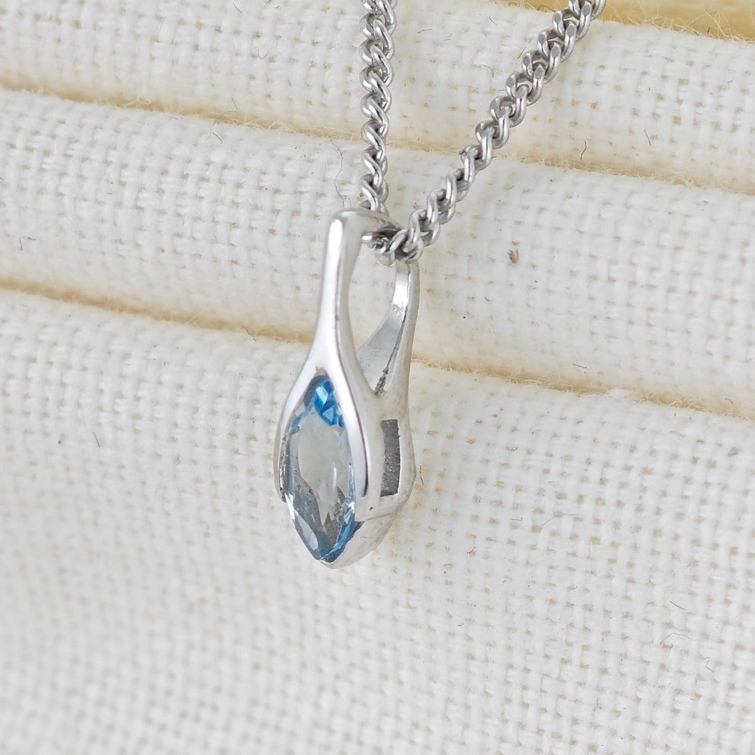 Blue Topaz Pendant Sterling Silver Minimalist Marquise